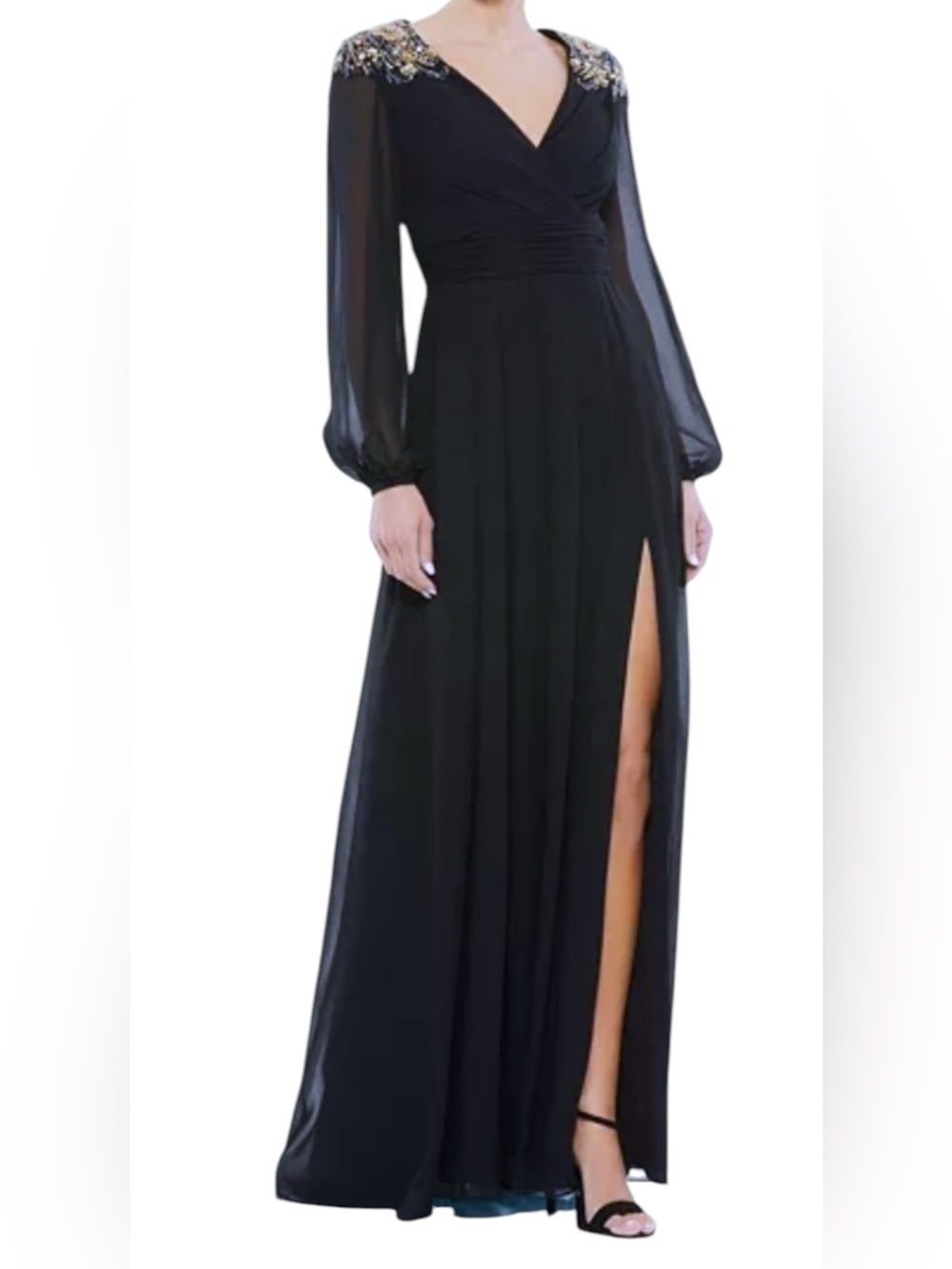 Ieena Mac Duggal 55694 Plus Size Black Blouson Beaded Gown